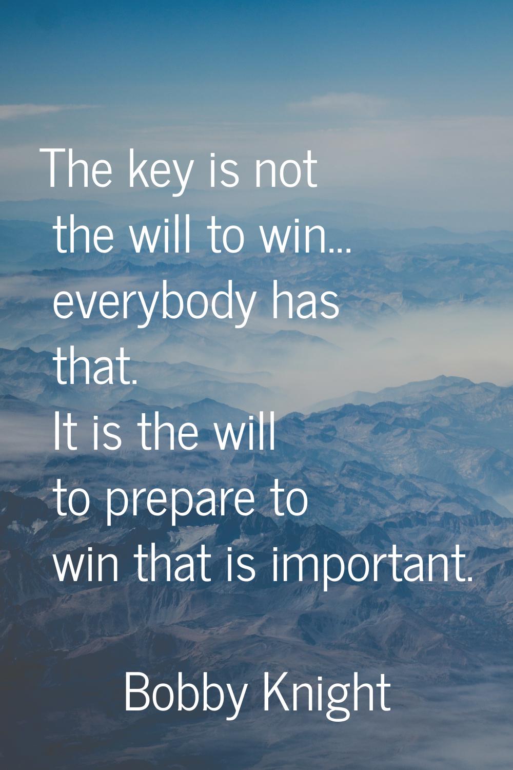 The key is not the will to win... everybody has that. It is the will to prepare to win that is impo