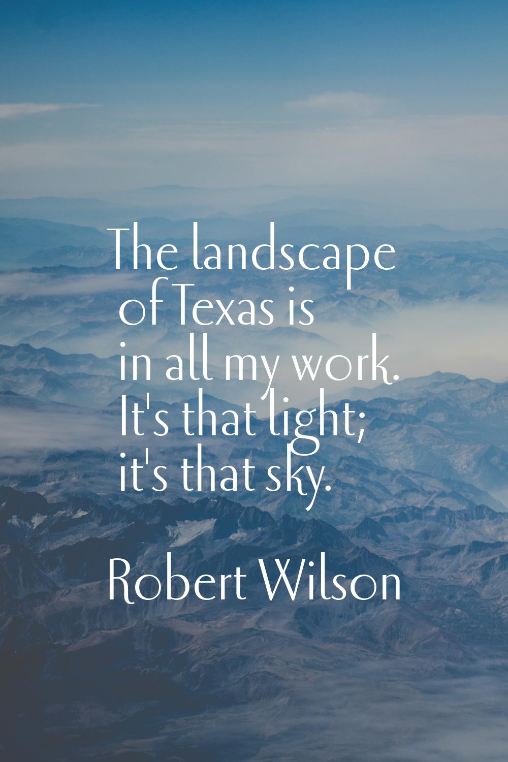 The landscape of Texas is in all my work. It's that light; it's that sky.