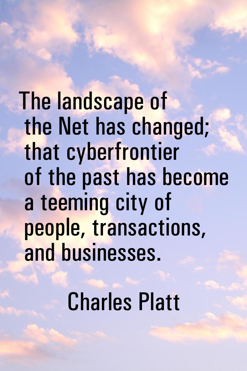 The landscape of the Net has changed; that cyberfrontier of the past has become a teeming city of p
