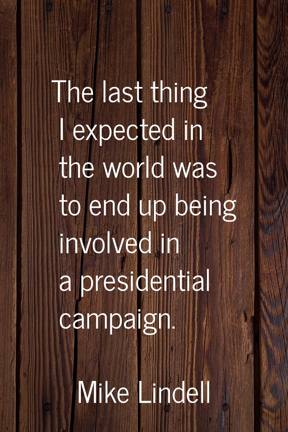 The last thing I expected in the world was to end up being involved in a presidential campaign.