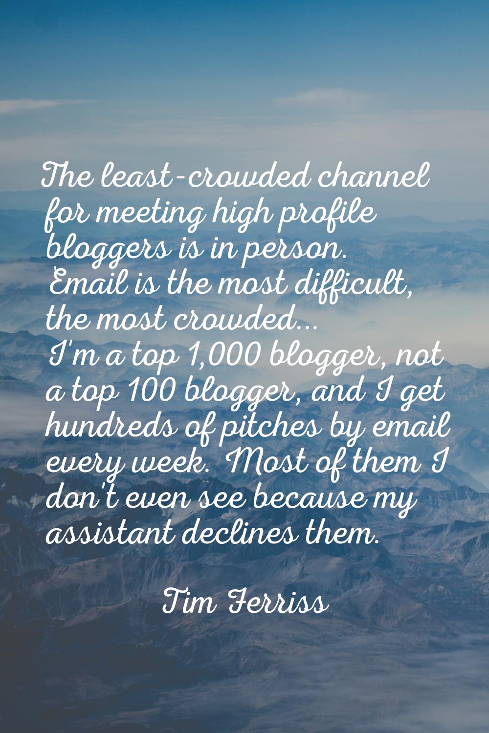 The least-crowded channel for meeting high profile bloggers is in person. Email is the most difficu