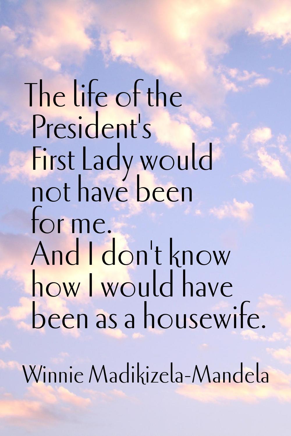 The life of the President's First Lady would not have been for me. And I don't know how I would hav