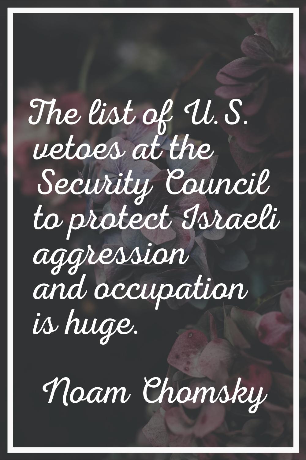 The list of U.S. vetoes at the Security Council to protect Israeli aggression and occupation is hug