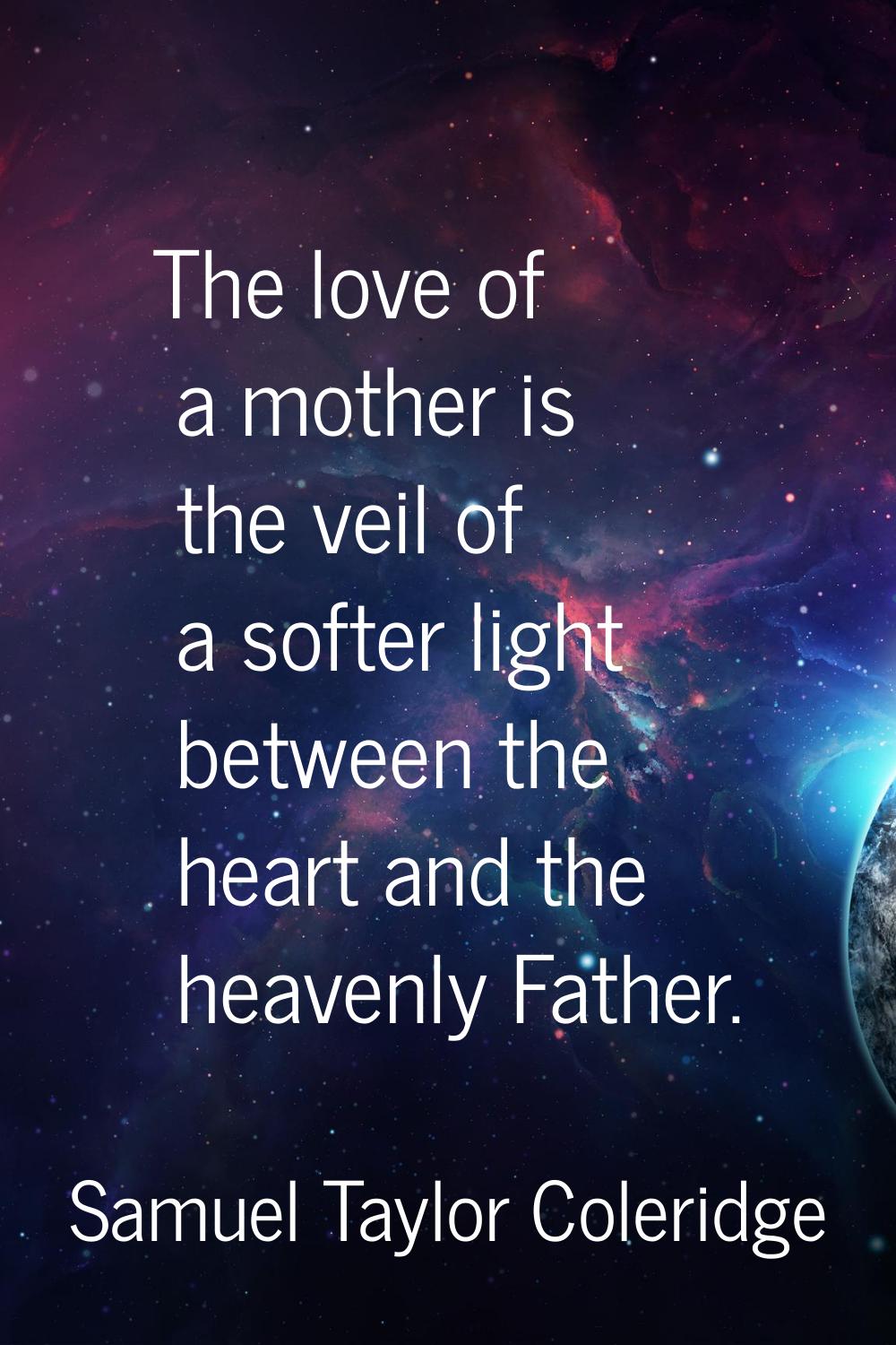 The love of a mother is the veil of a softer light between the heart and the heavenly Father.