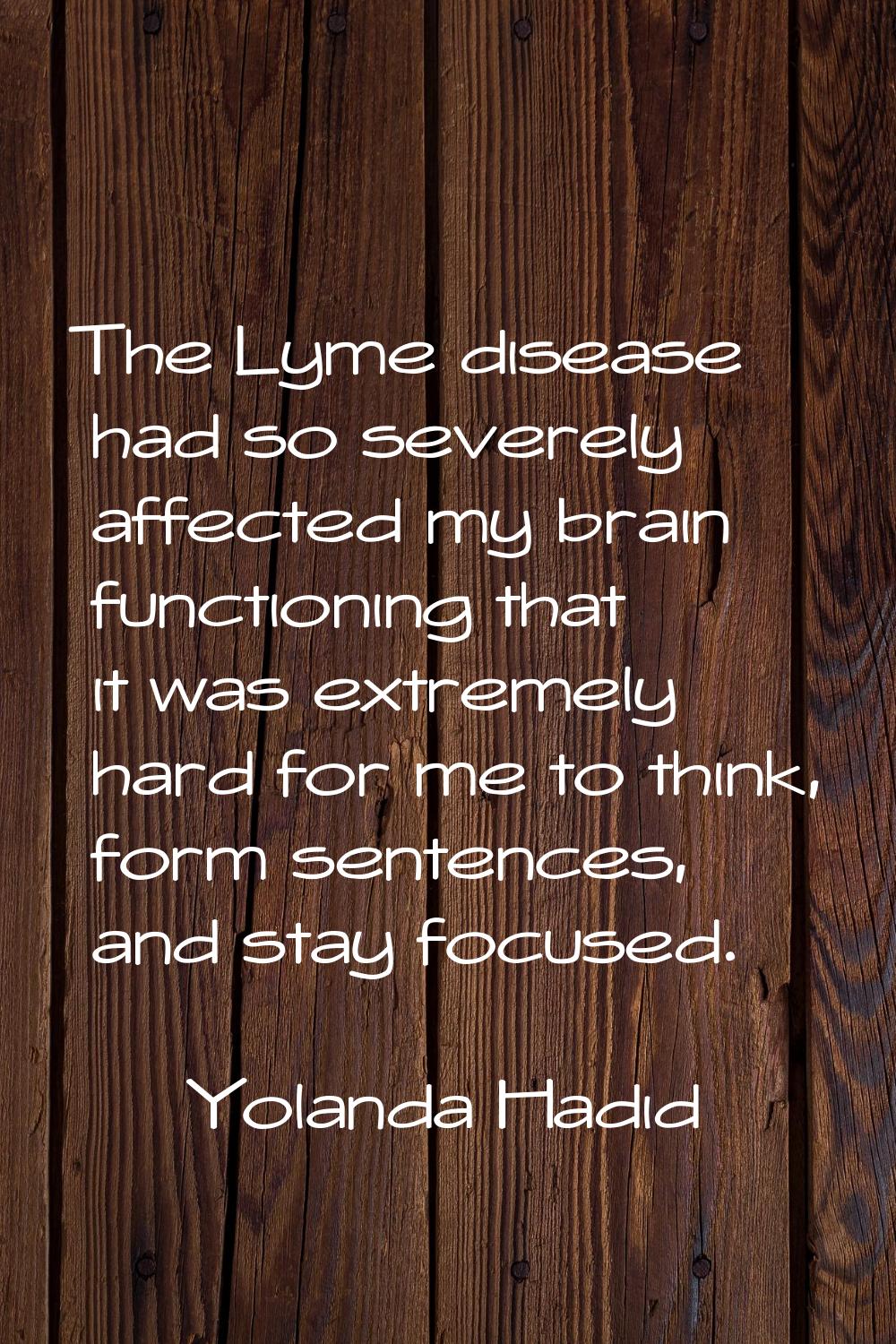 The Lyme disease had so severely affected my brain functioning that it was extremely hard for me to