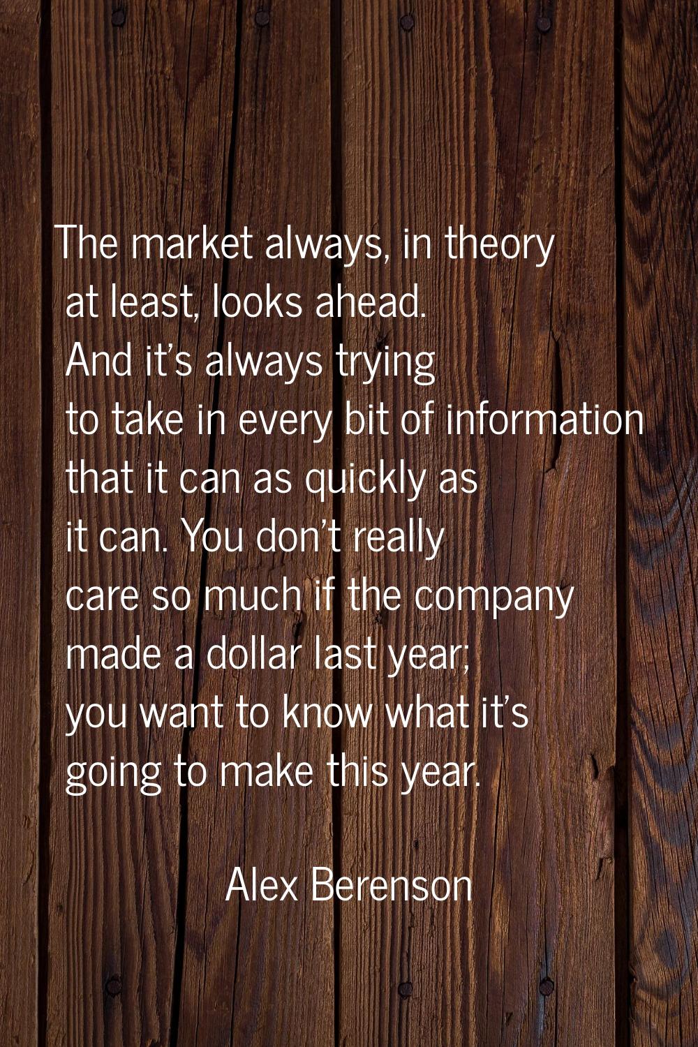 The market always, in theory at least, looks ahead. And it's always trying to take in every bit of 