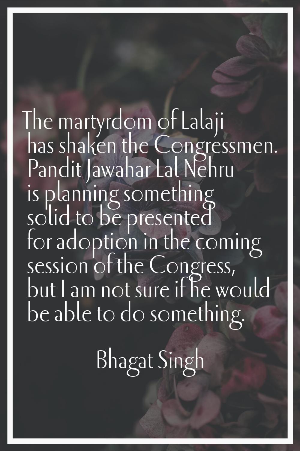 The martyrdom of Lalaji has shaken the Congressmen. Pandit Jawahar Lal Nehru is planning something 