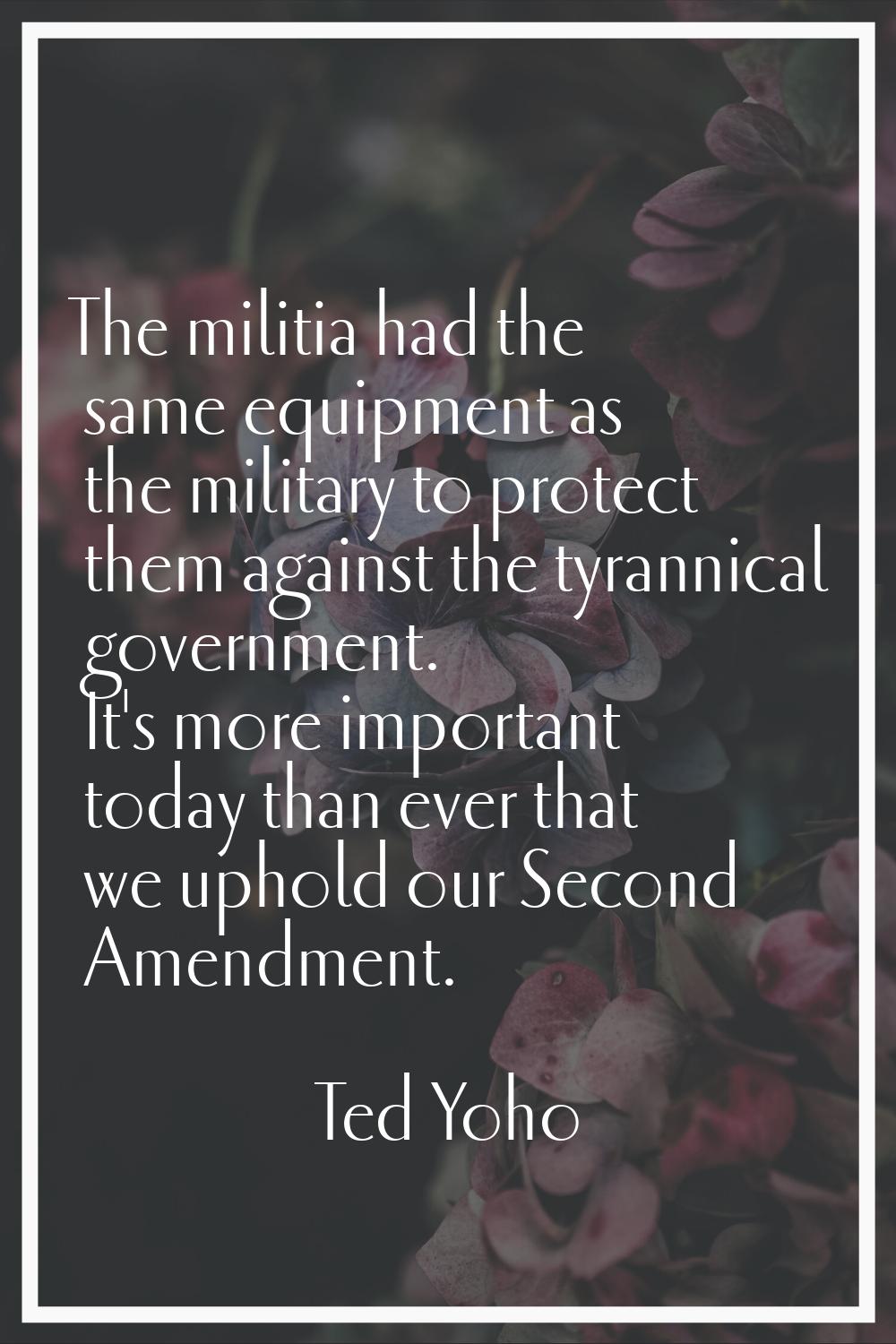 The militia had the same equipment as the military to protect them against the tyrannical governmen