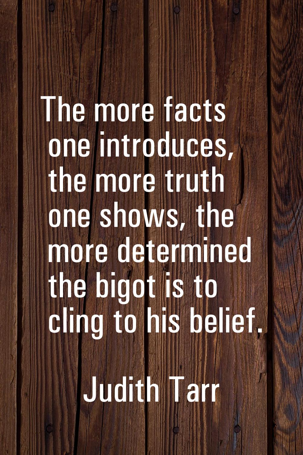 The more facts one introduces, the more truth one shows, the more determined the bigot is to cling 