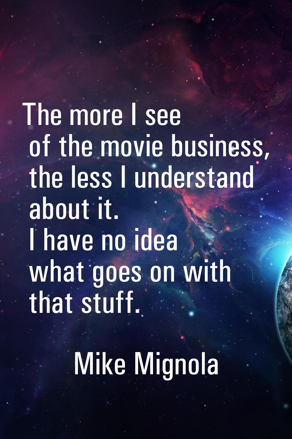 The more I see of the movie business, the less I understand about it. I have no idea what goes on w
