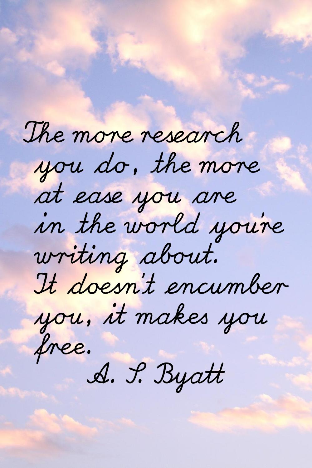 The more research you do, the more at ease you are in the world you're writing about. It doesn't en
