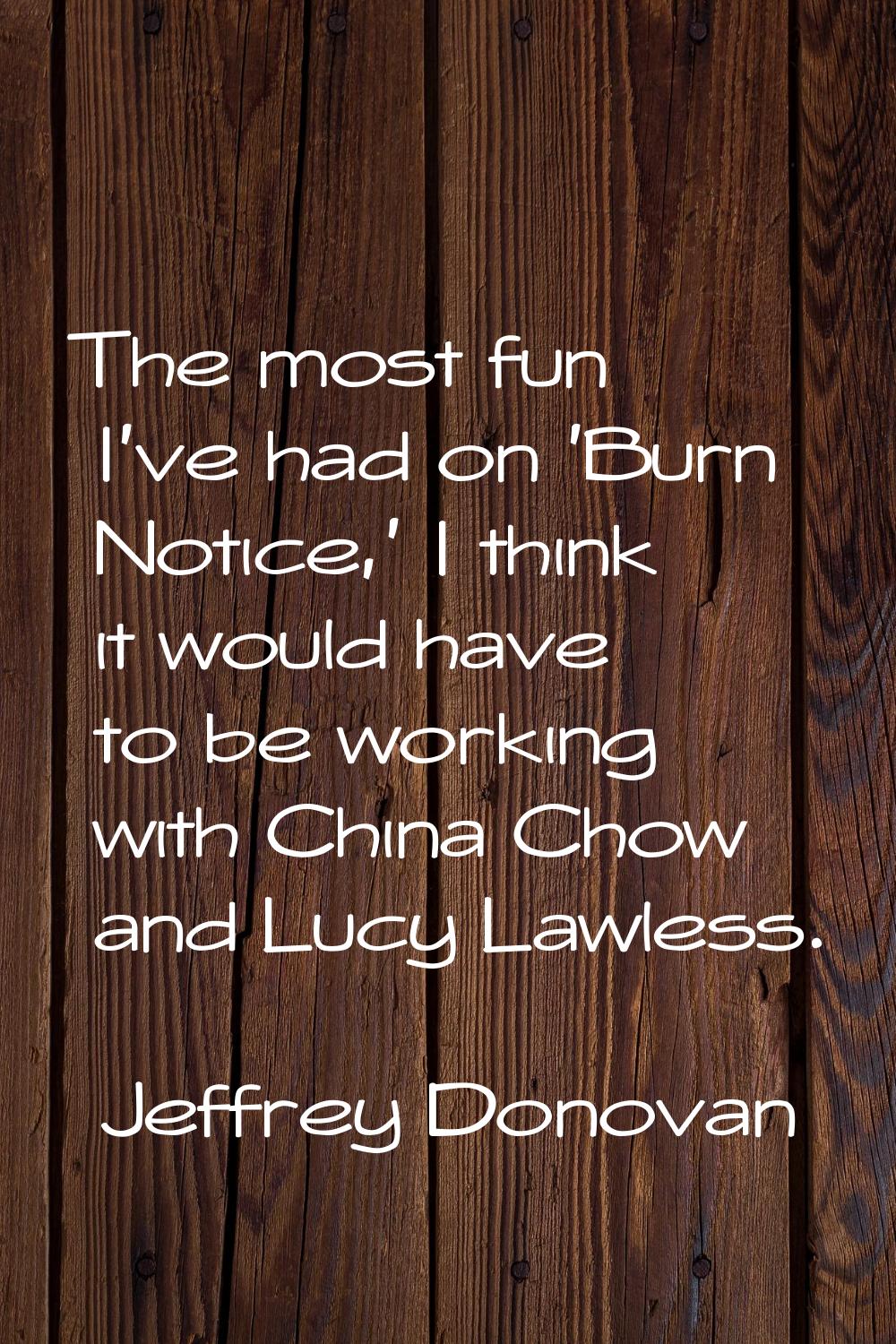 The most fun I've had on 'Burn Notice,' I think it would have to be working with China Chow and Luc
