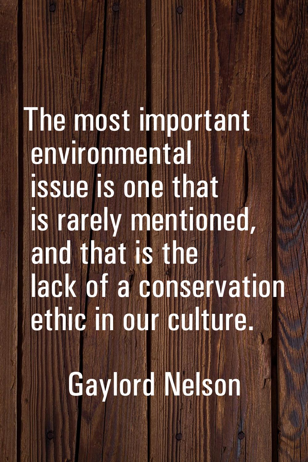 The most important environmental issue is one that is rarely mentioned, and that is the lack of a c