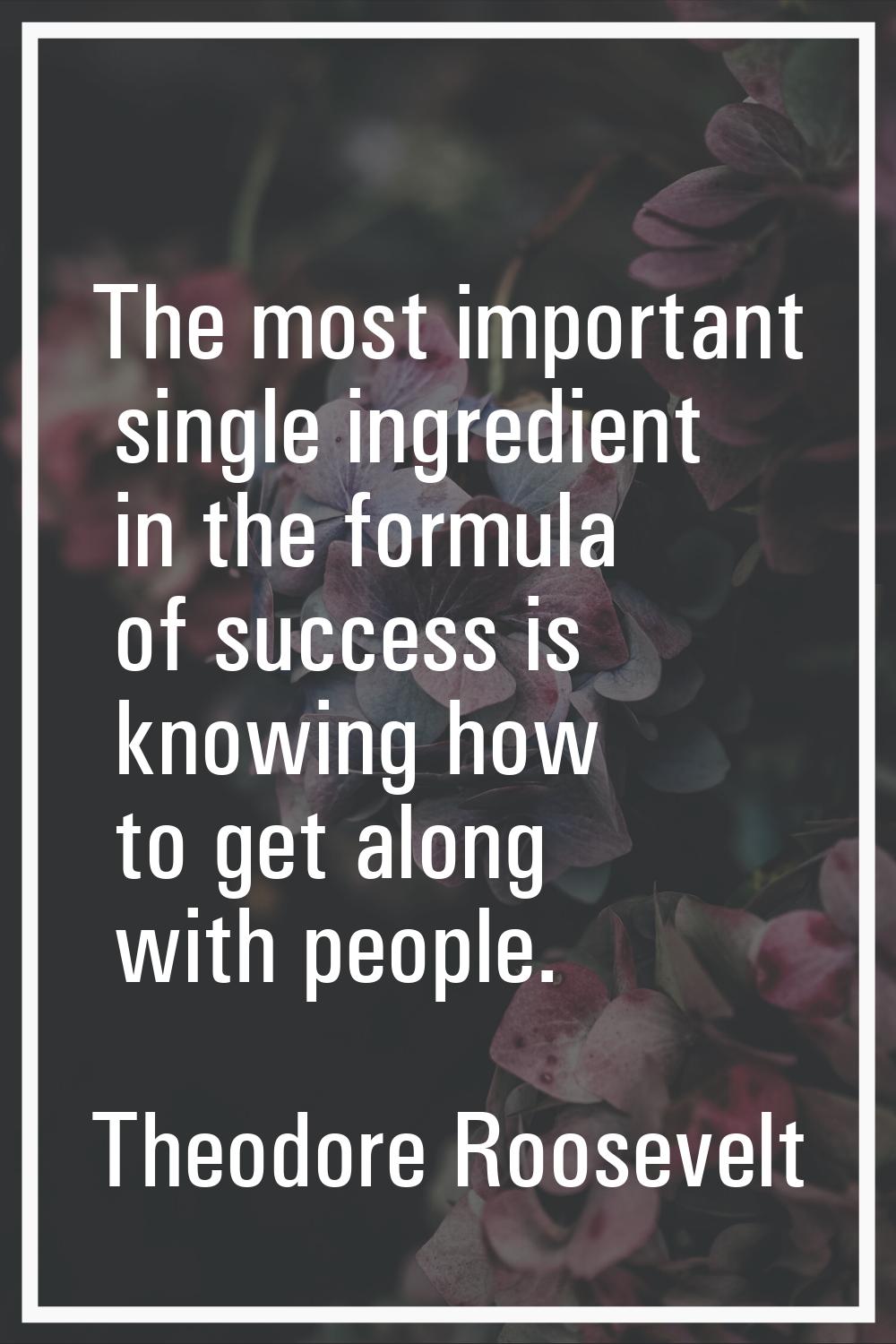 The most important single ingredient in the formula of success is knowing how to get along with peo