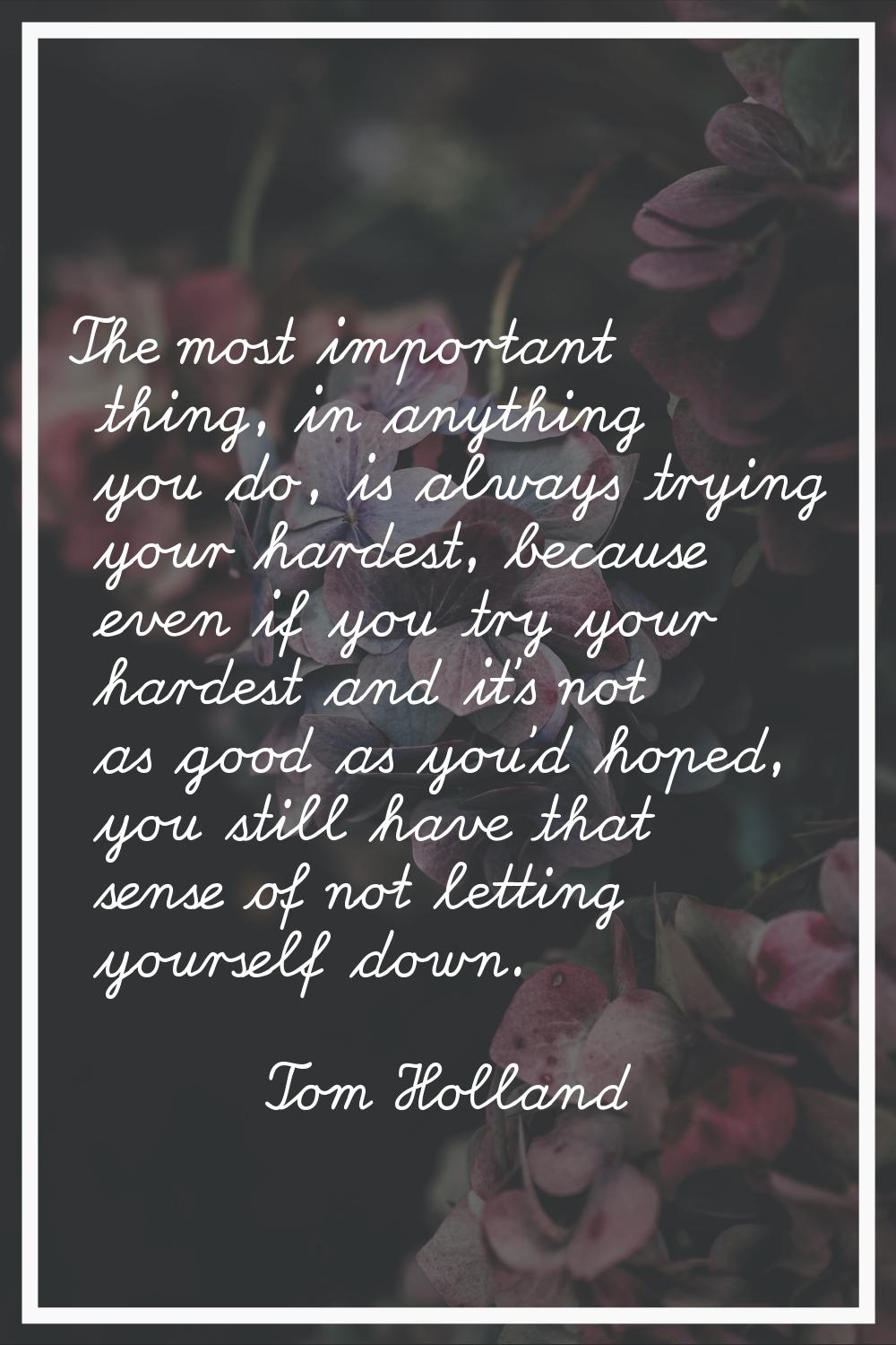The most important thing, in anything you do, is always trying your hardest, because even if you tr