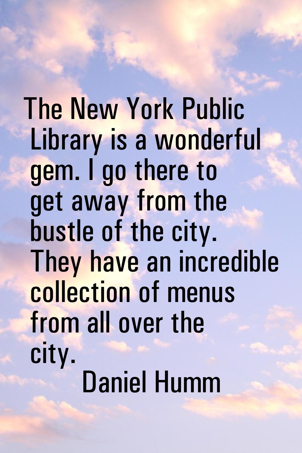 The New York Public Library is a wonderful gem. I go there to get away from the bustle of the city.
