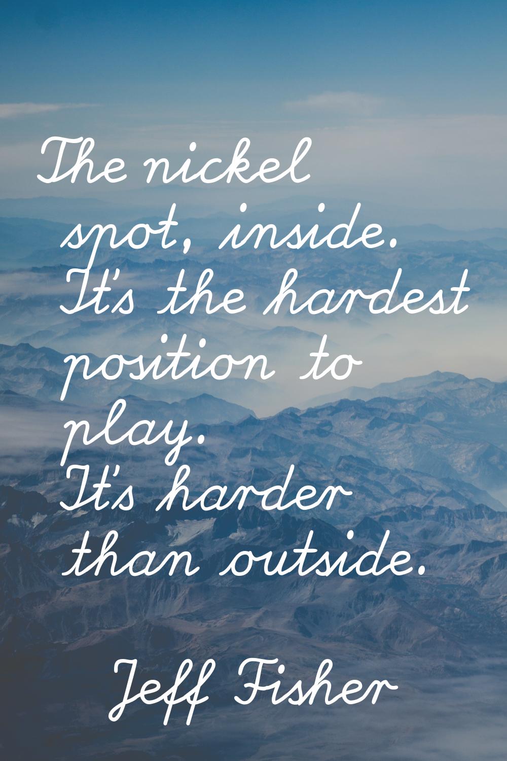 The nickel spot, inside. It's the hardest position to play. It's harder than outside.