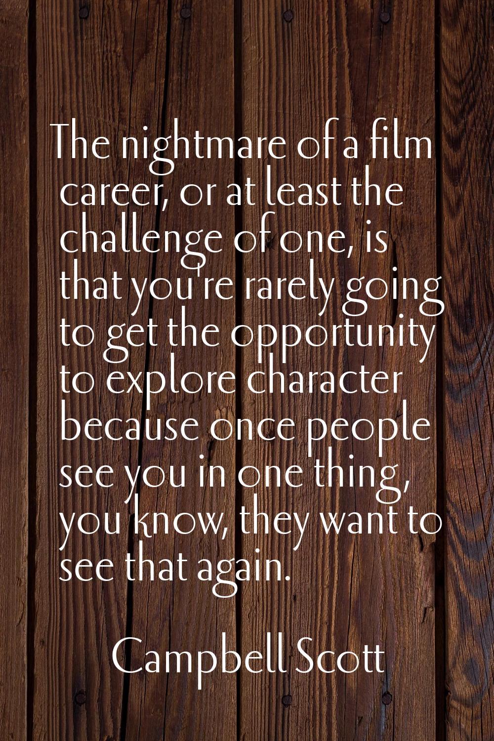 The nightmare of a film career, or at least the challenge of one, is that you're rarely going to ge