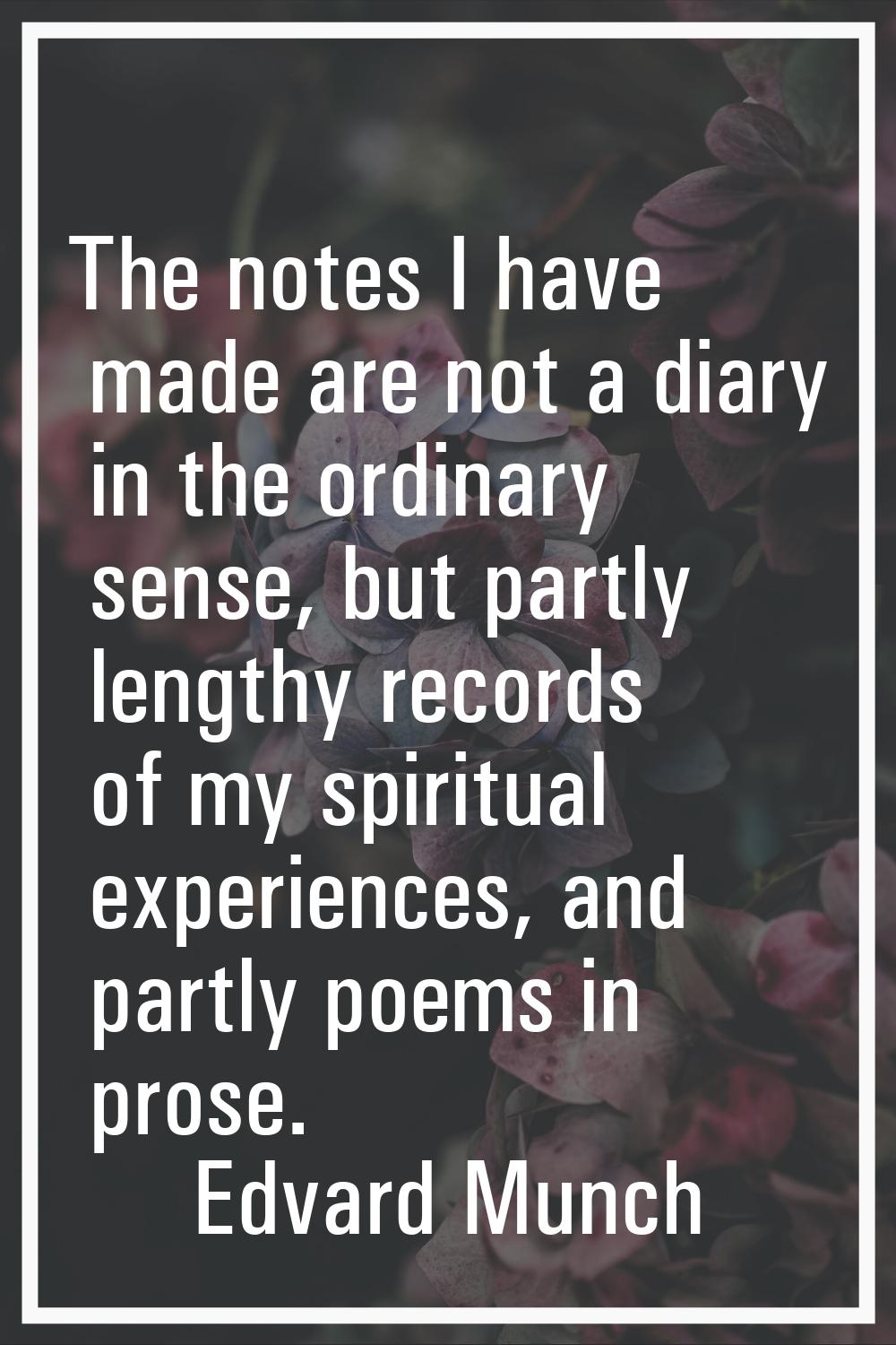 The notes I have made are not a diary in the ordinary sense, but partly lengthy records of my spiri
