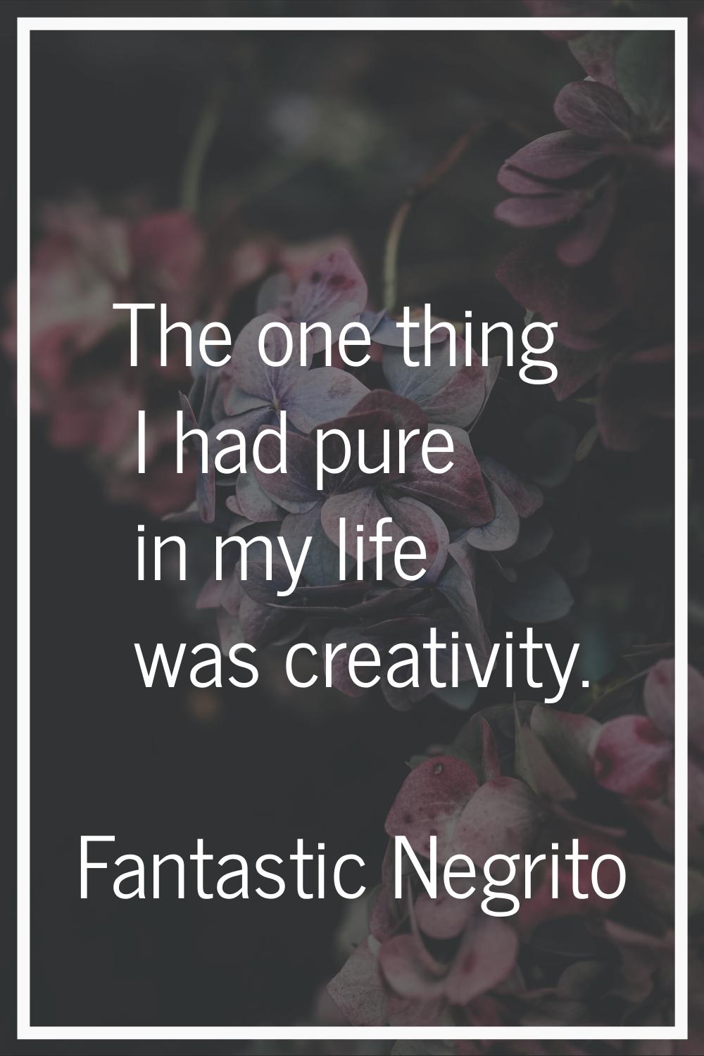 The one thing I had pure in my life was creativity.