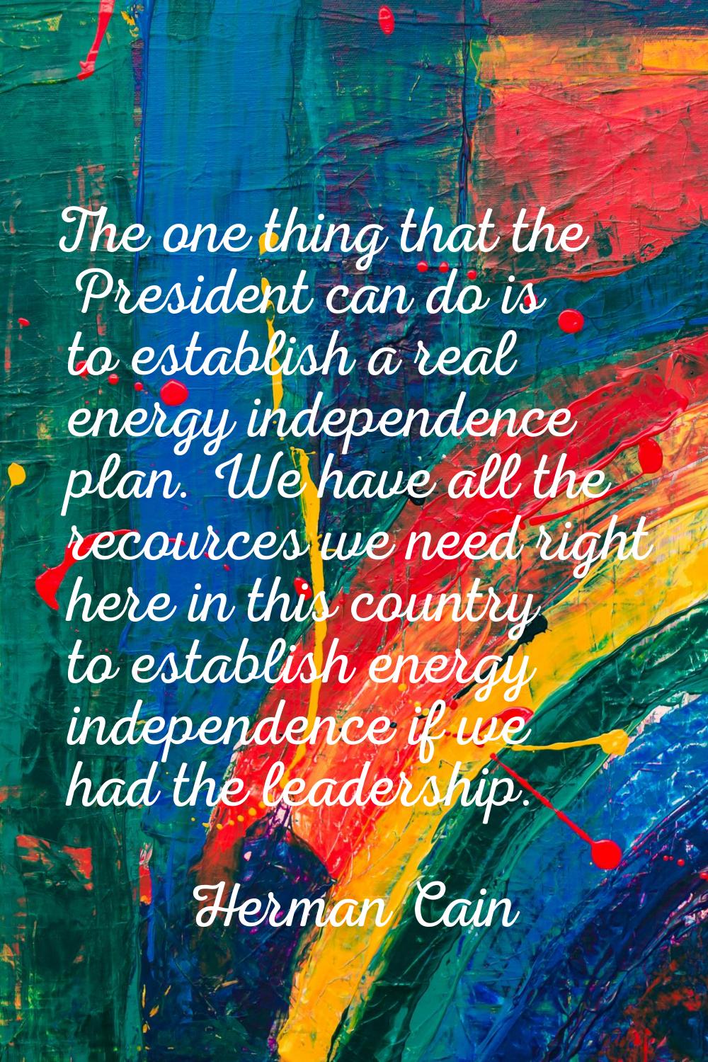 The one thing that the President can do is to establish a real energy independence plan. We have al