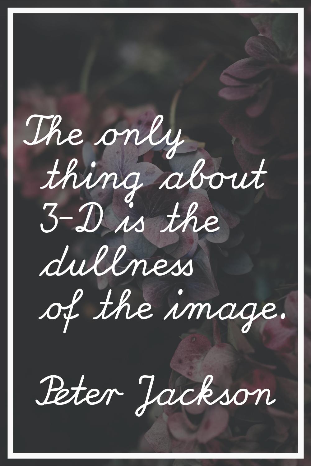 The only thing about 3-D is the dullness of the image.