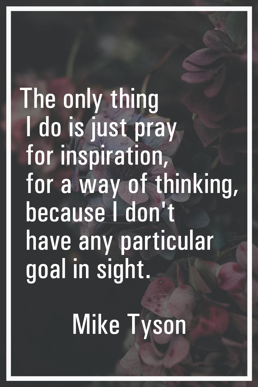 The only thing I do is just pray for inspiration, for a way of thinking, because I don't have any p