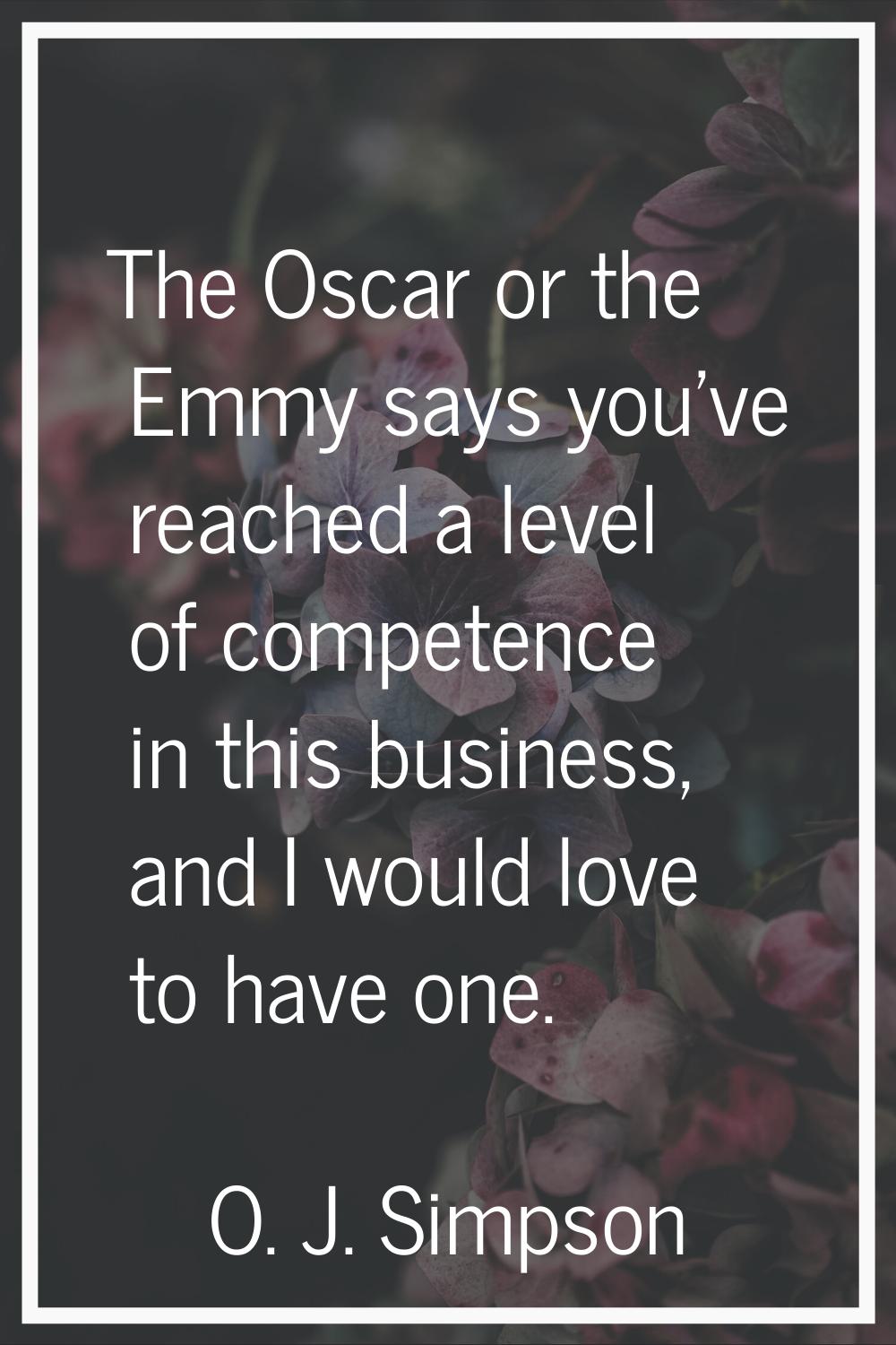 The Oscar or the Emmy says you've reached a level of competence in this business, and I would love 
