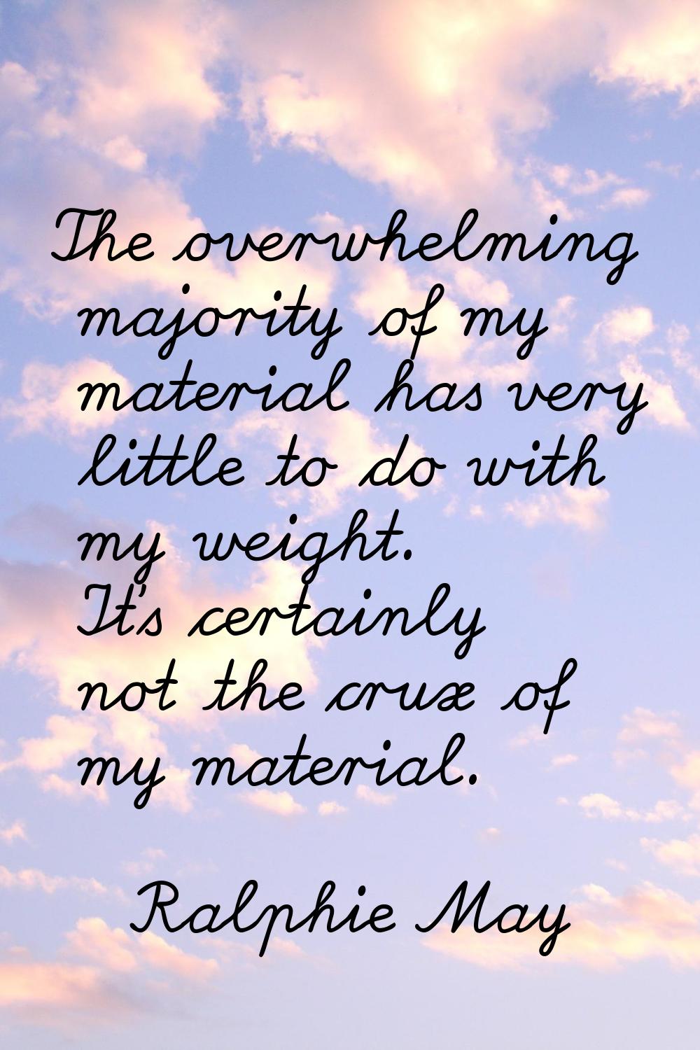 The overwhelming majority of my material has very little to do with my weight. It's certainly not t