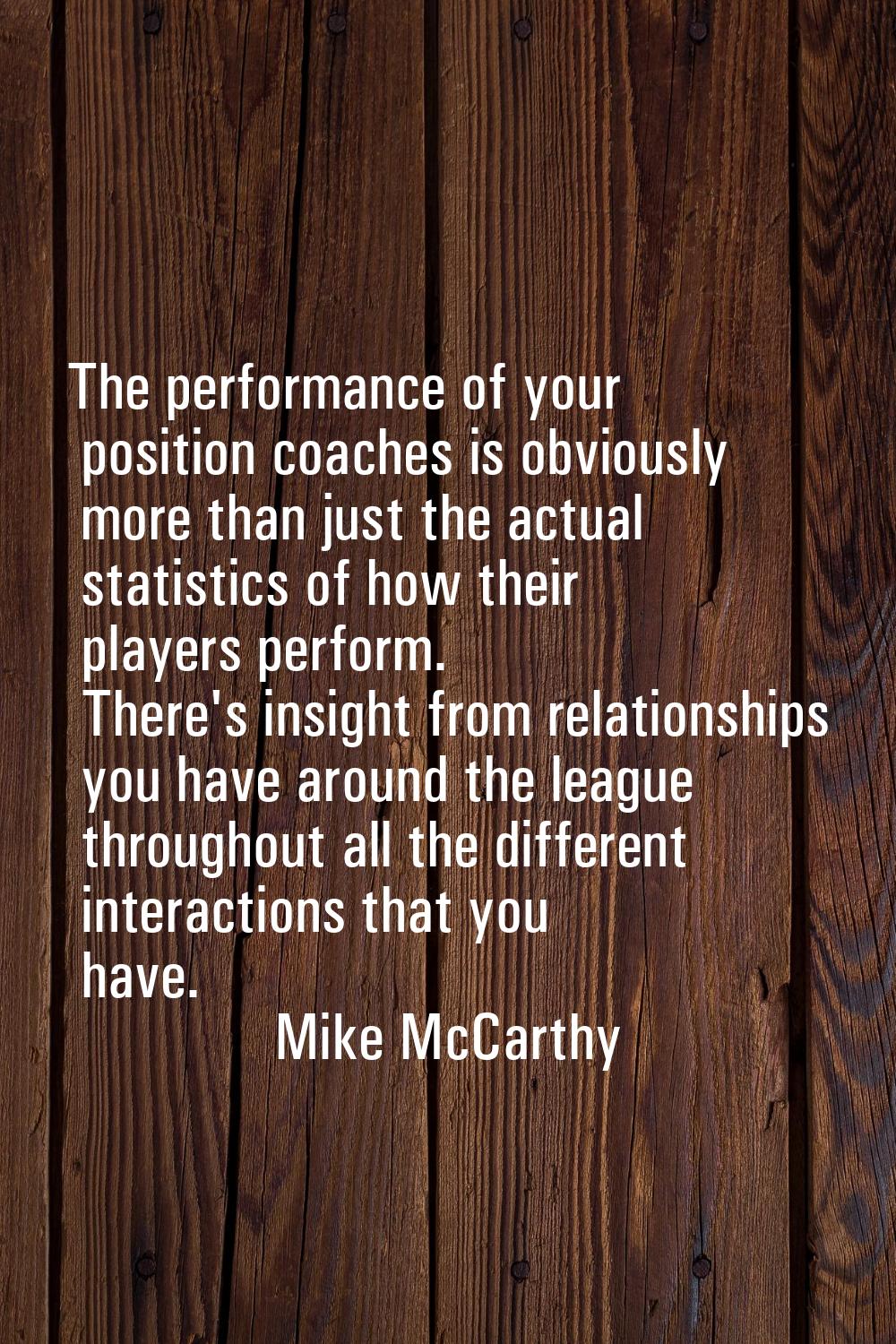 The performance of your position coaches is obviously more than just the actual statistics of how t