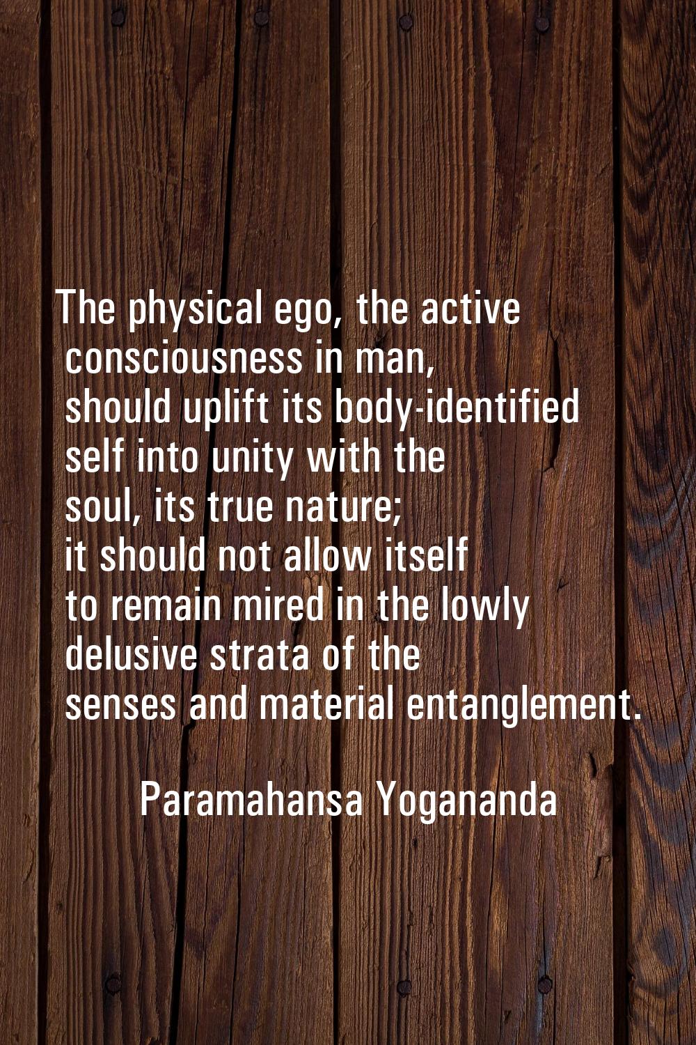 The physical ego, the active consciousness in man, should uplift its body-identified self into unit