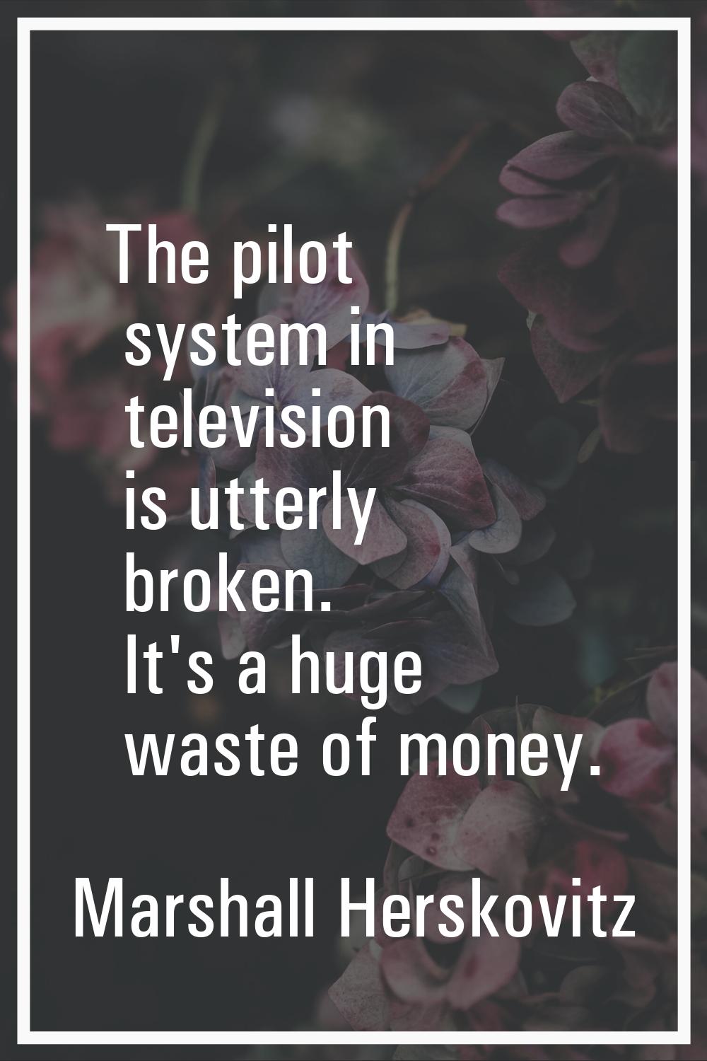 The pilot system in television is utterly broken. It's a huge waste of money.