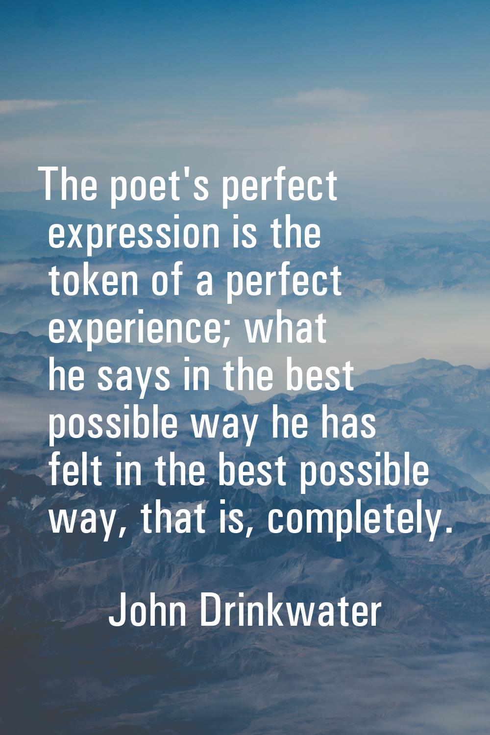 The poet's perfect expression is the token of a perfect experience; what he says in the best possib