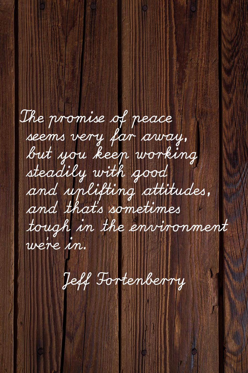 The promise of peace seems very far away, but you keep working steadily with good and uplifting att