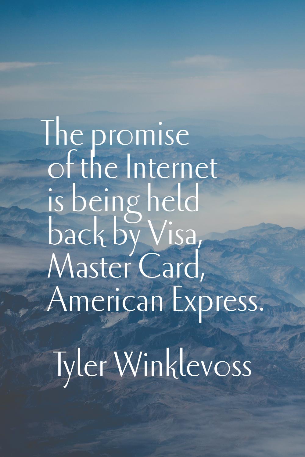 The promise of the Internet is being held back by Visa, Master Card, American Express.