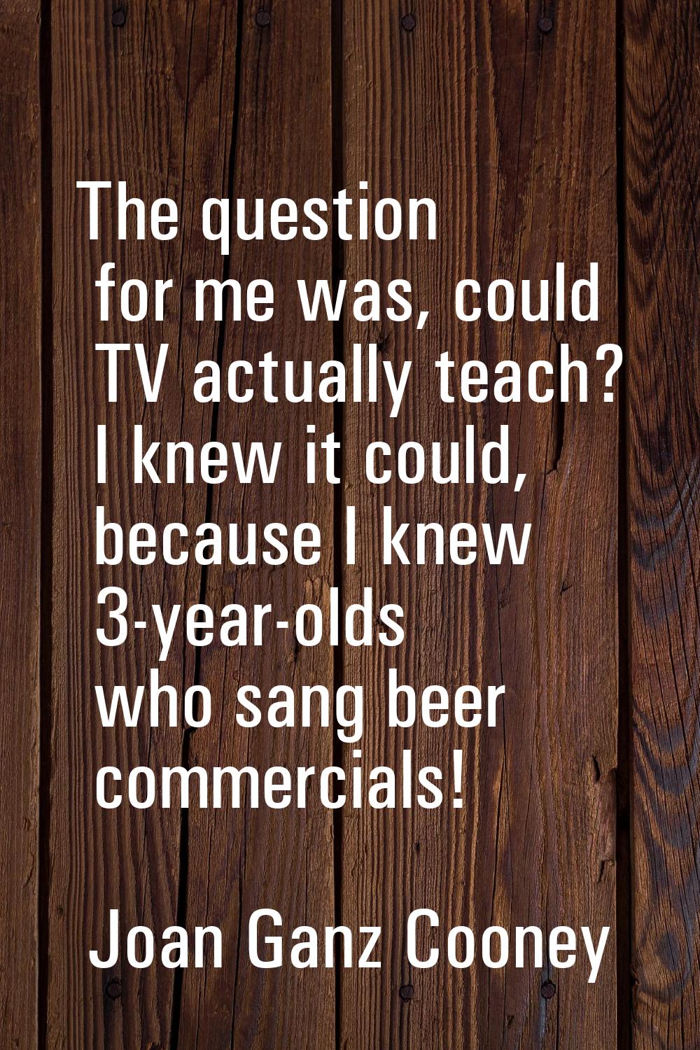 The question for me was, could TV actually teach? I knew it could, because I knew 3-year-olds who s