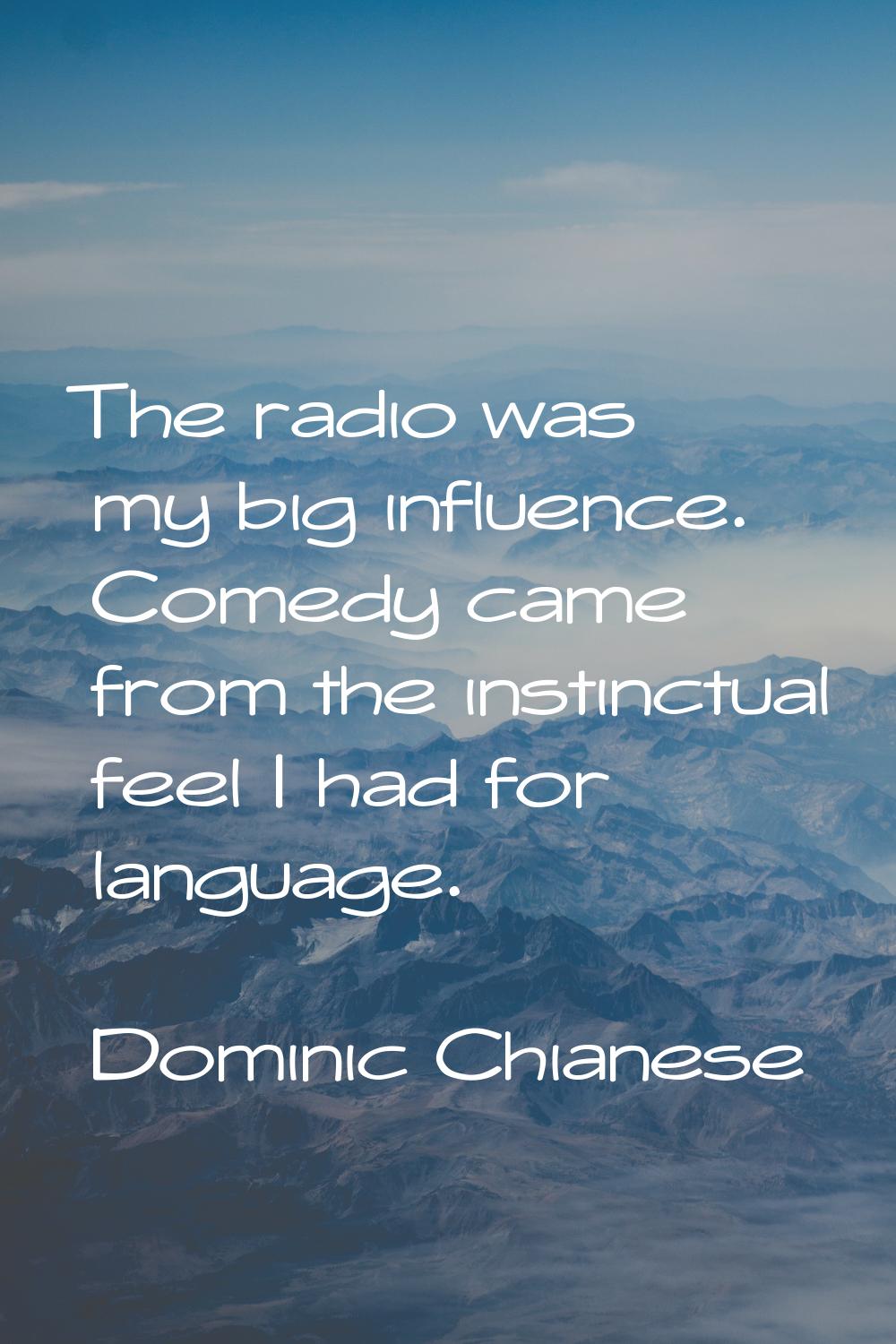 The radio was my big influence. Comedy came from the instinctual feel I had for language.