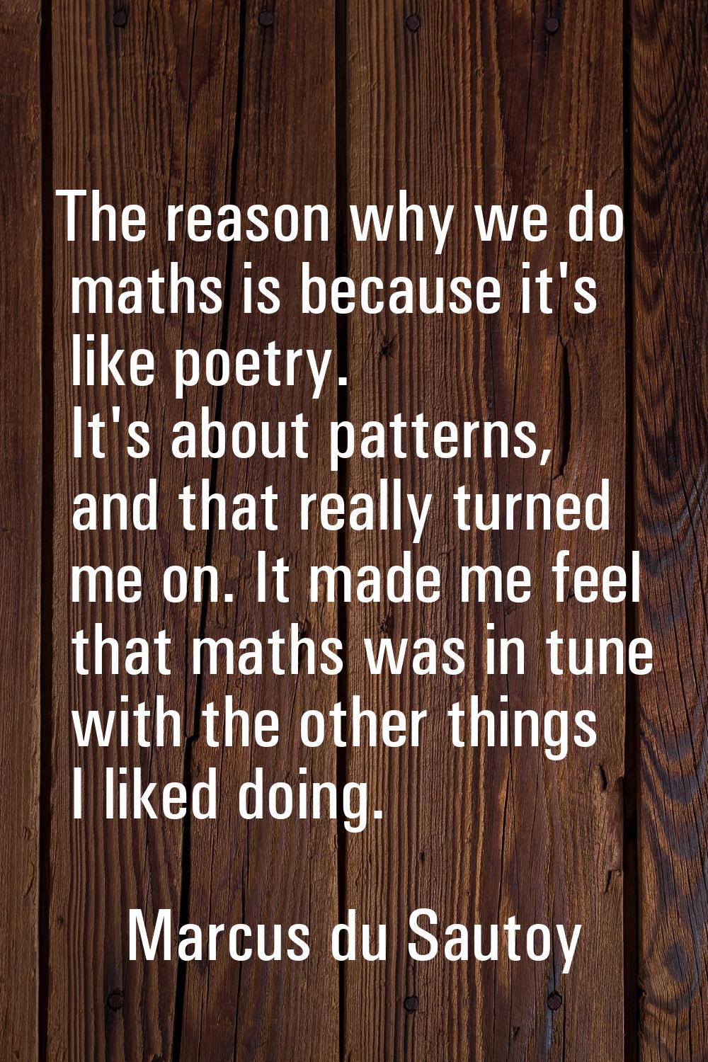 The reason why we do maths is because it's like poetry. It's about patterns, and that really turned