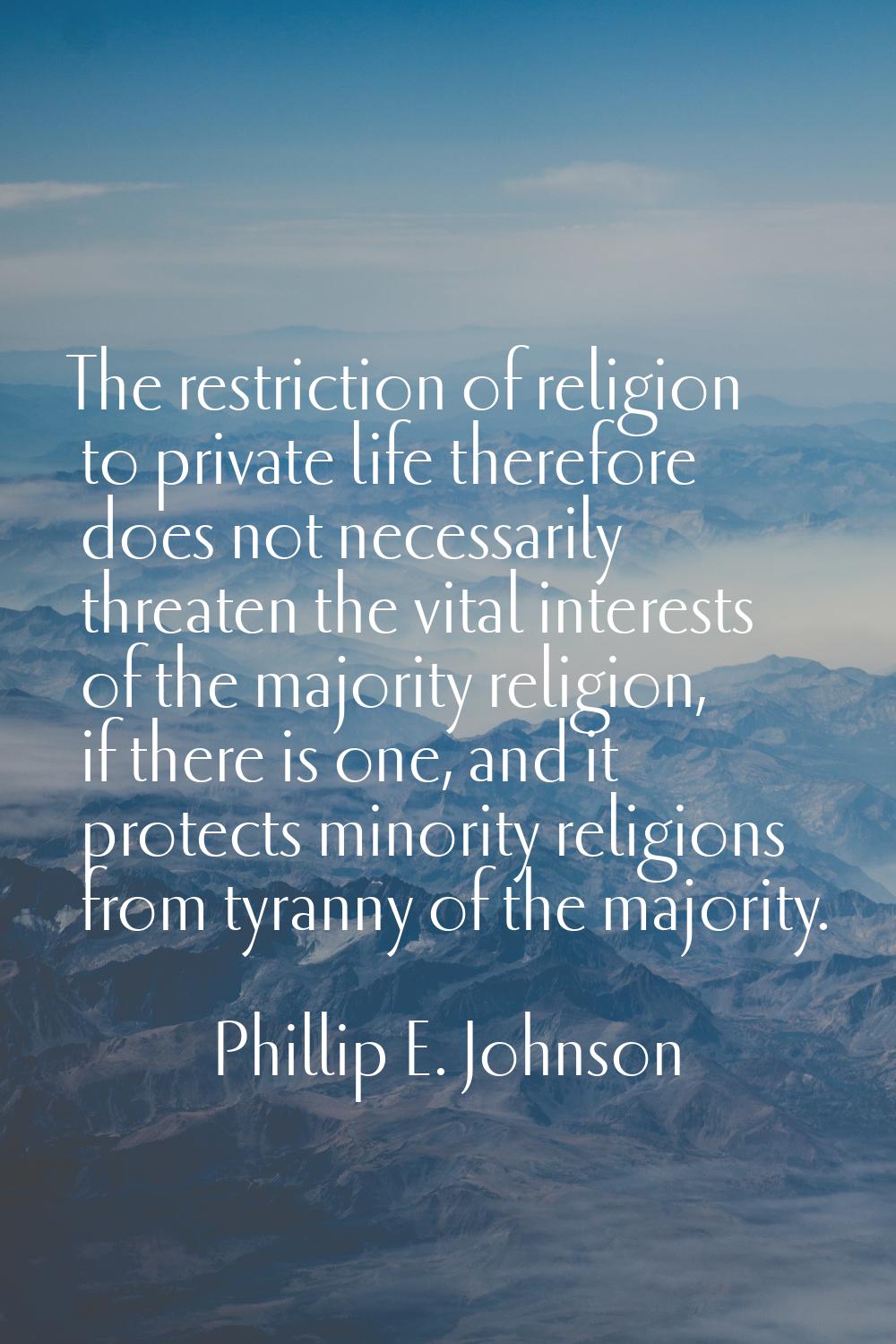 The restriction of religion to private life therefore does not necessarily threaten the vital inter