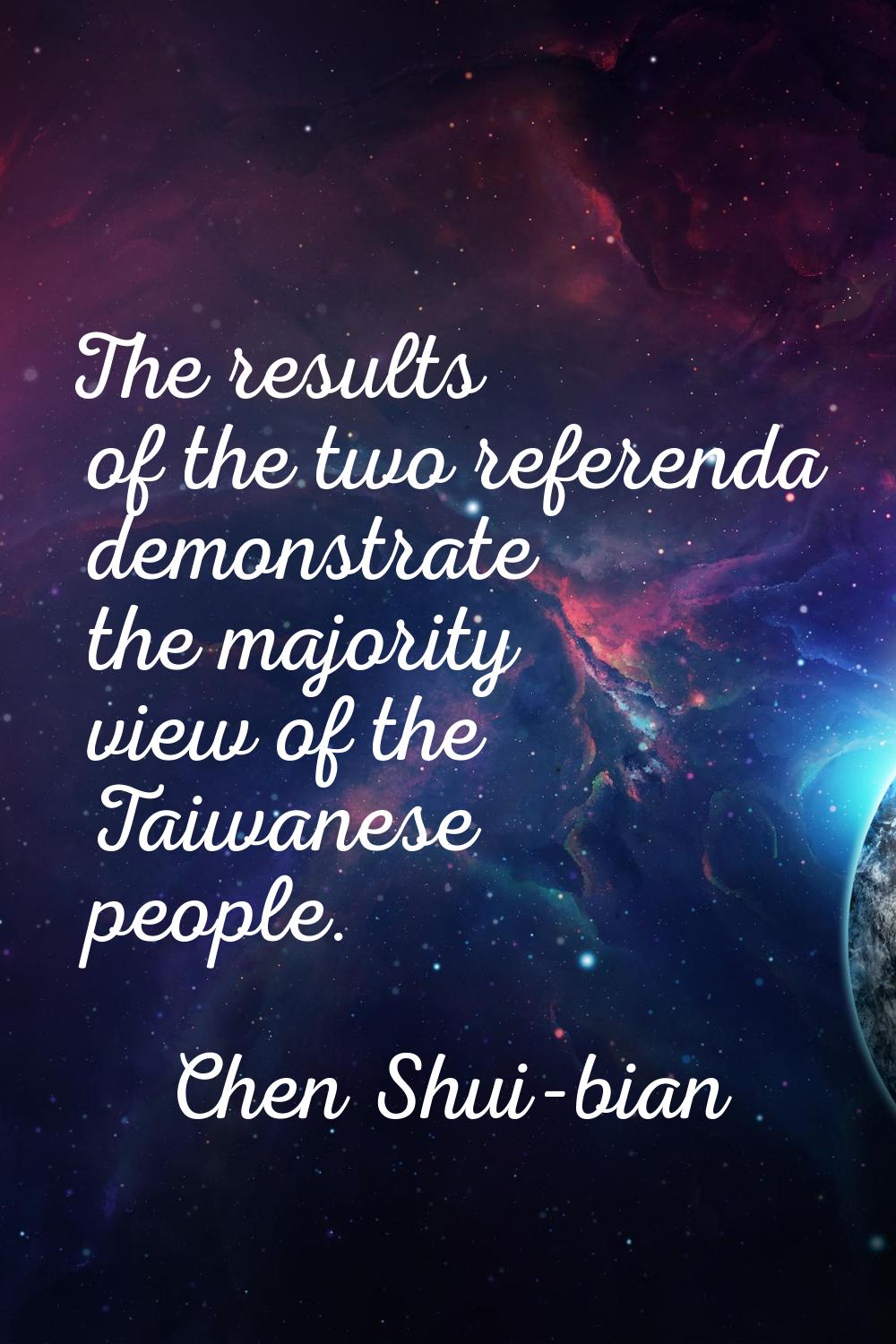 The results of the two referenda demonstrate the majority view of the Taiwanese people.