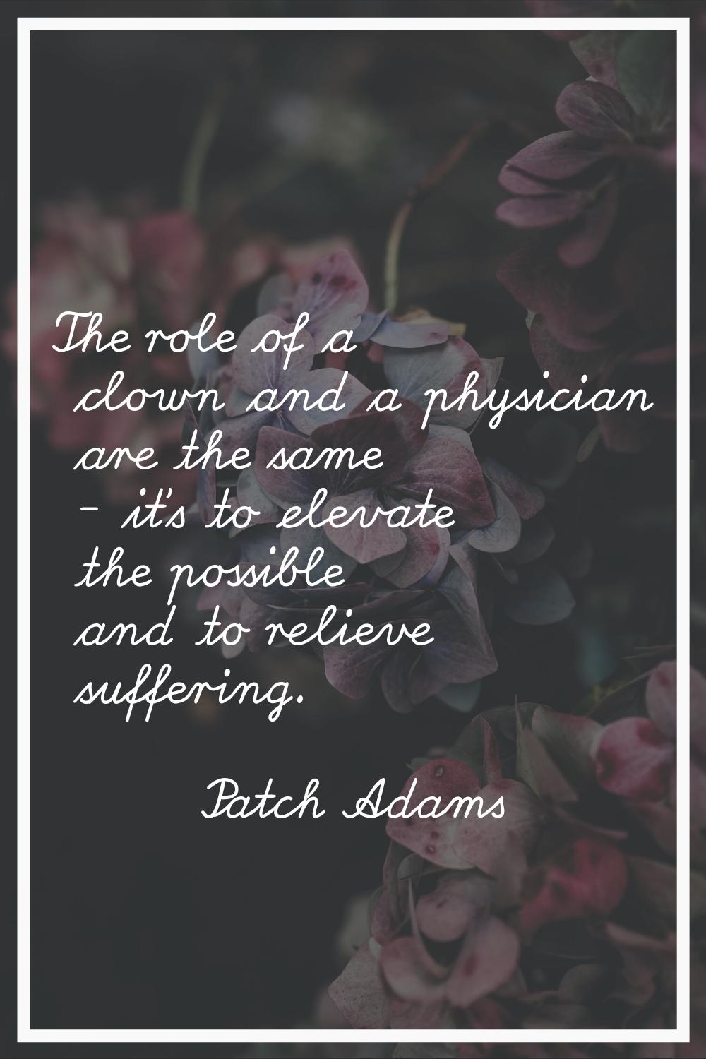 The role of a clown and a physician are the same - it's to elevate the possible and to relieve suff