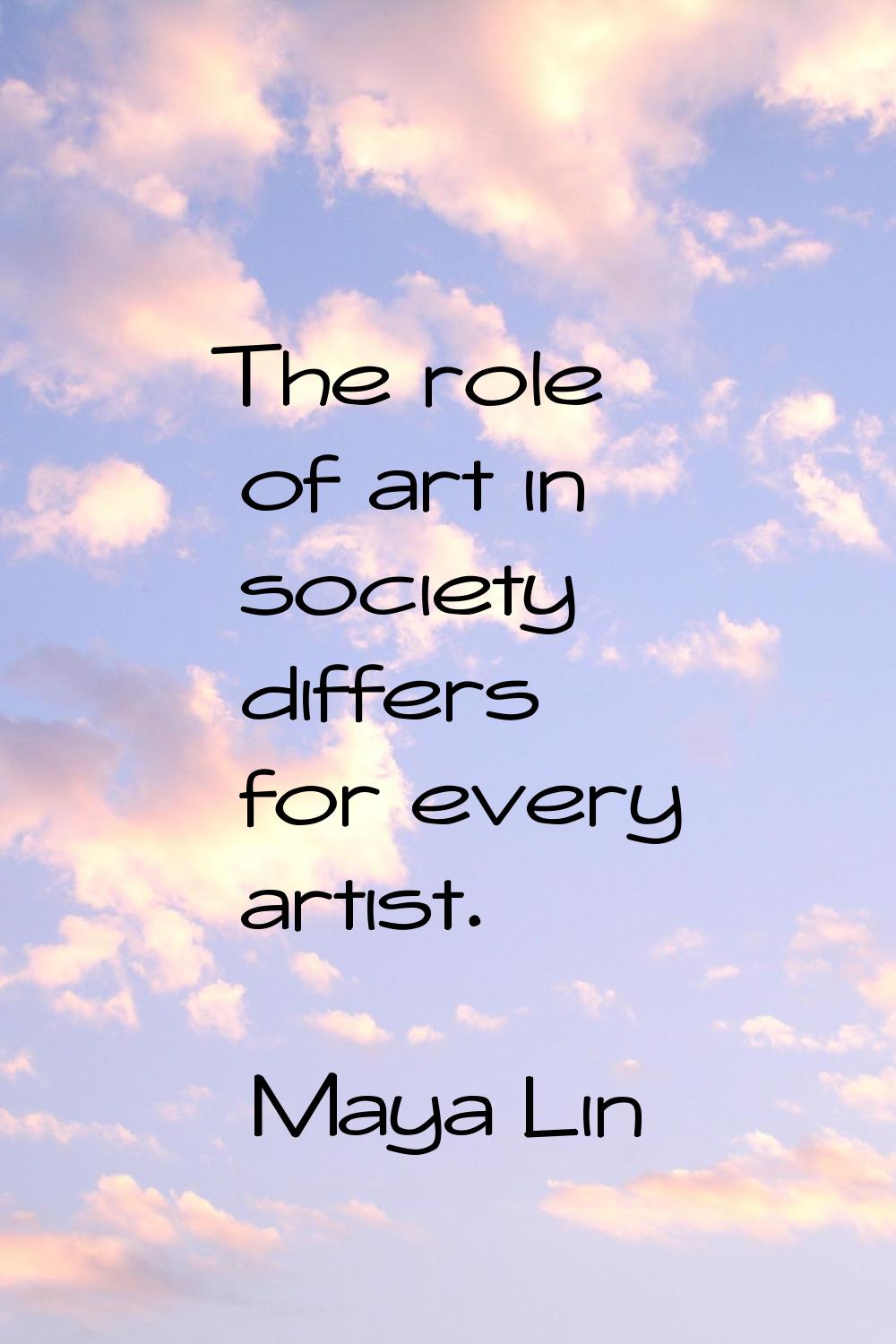 The role of art in society differs for every artist.