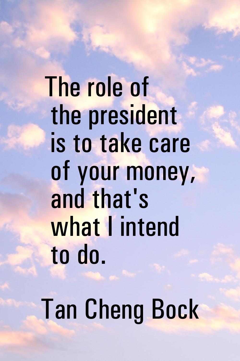 The role of the president is to take care of your money, and that's what I intend to do.