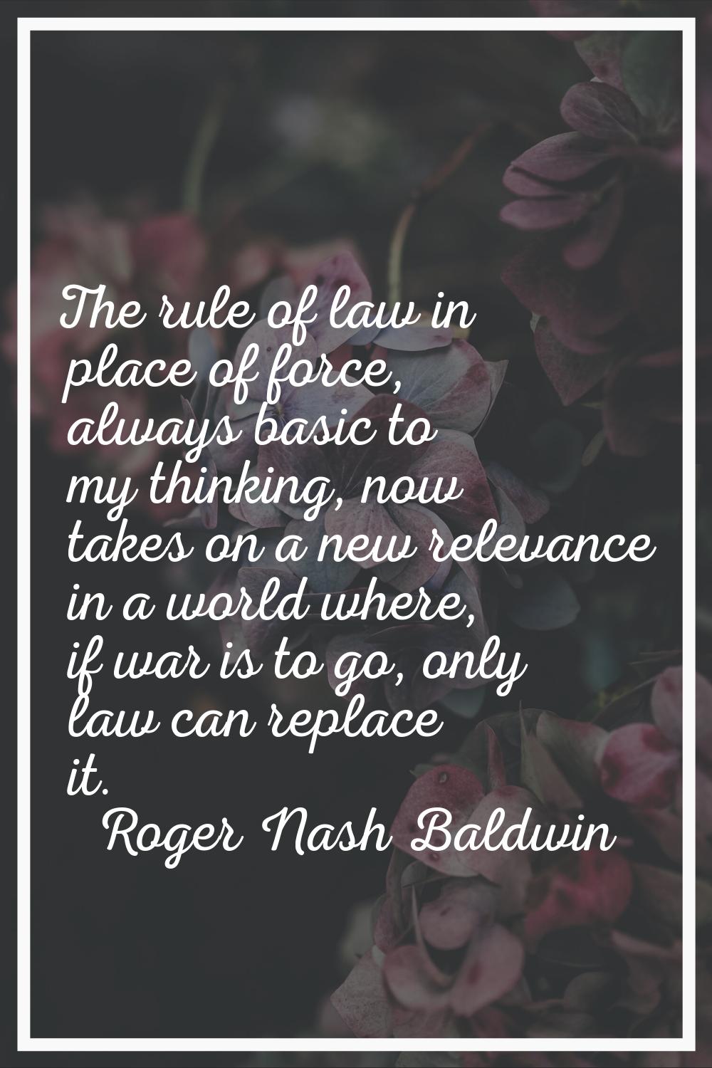 The rule of law in place of force, always basic to my thinking, now takes on a new relevance in a w