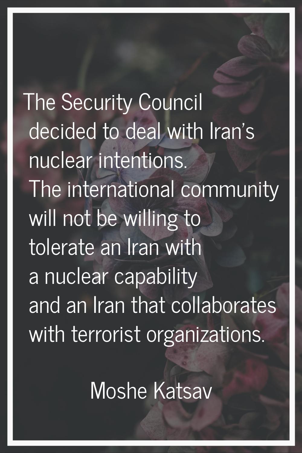 The Security Council decided to deal with Iran's nuclear intentions. The international community wi