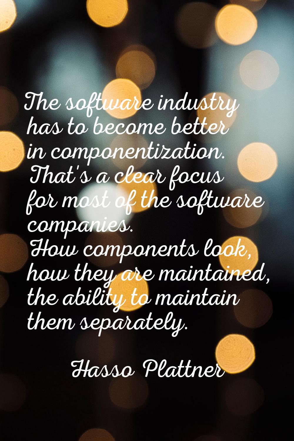 The software industry has to become better in componentization. That's a clear focus for most of th