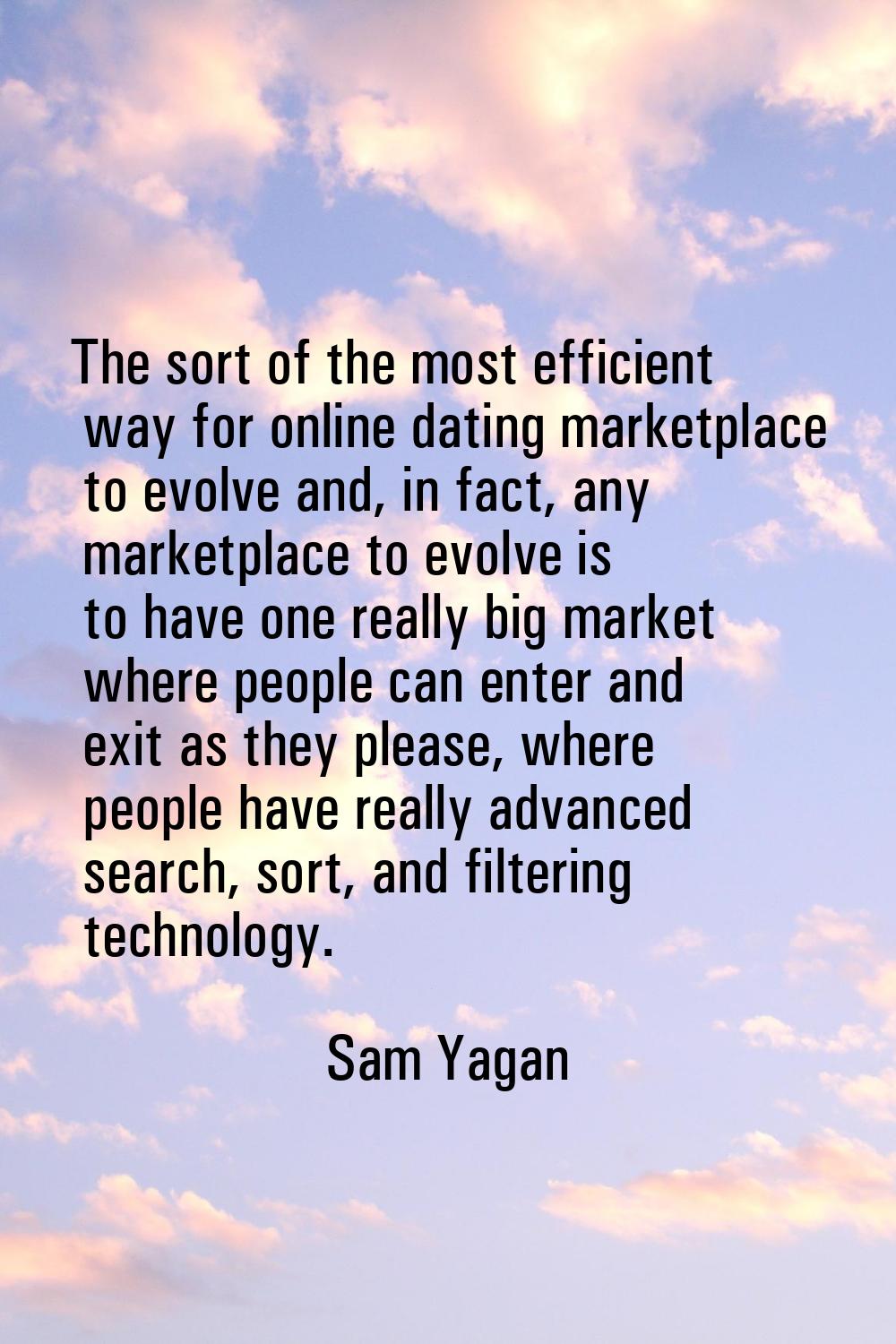 The sort of the most efficient way for online dating marketplace to evolve and, in fact, any market