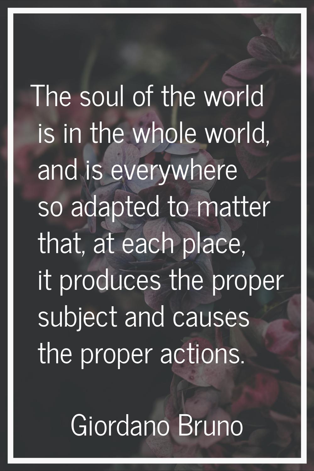 The soul of the world is in the whole world, and is everywhere so adapted to matter that, at each p