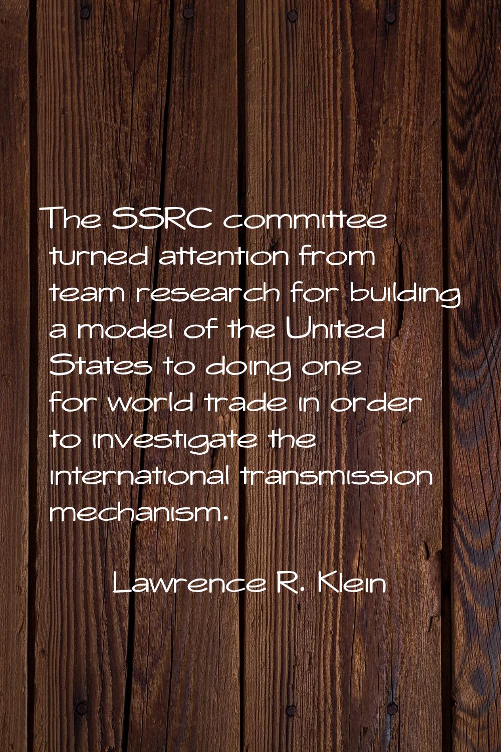 The SSRC committee turned attention from team research for building a model of the United States to