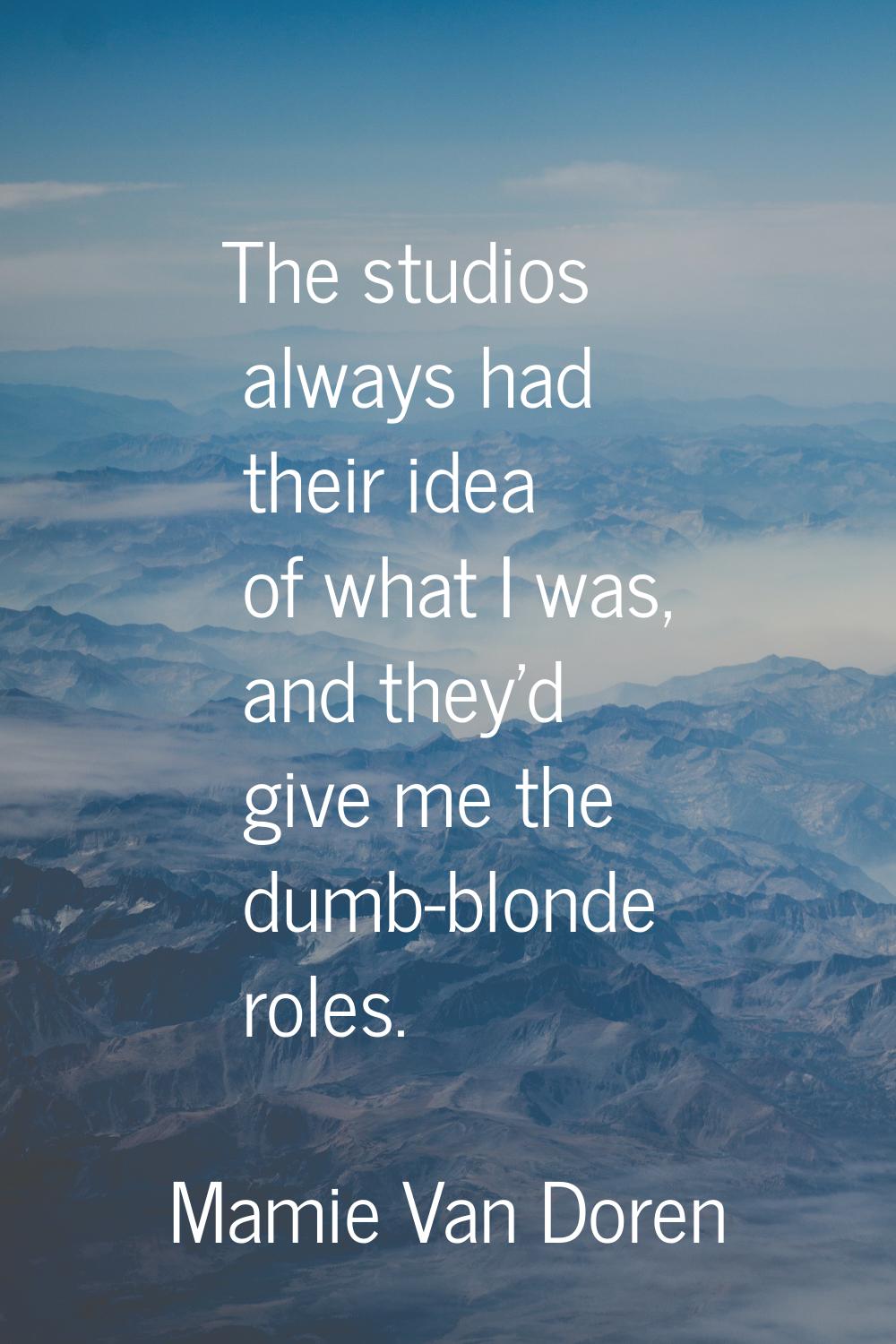 The studios always had their idea of what I was, and they'd give me the dumb-blonde roles.